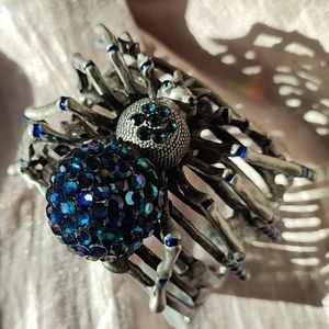 Swarovski Elements Sapphire Blue Halloween Jewelry Spider Cuff Bracelet NEW